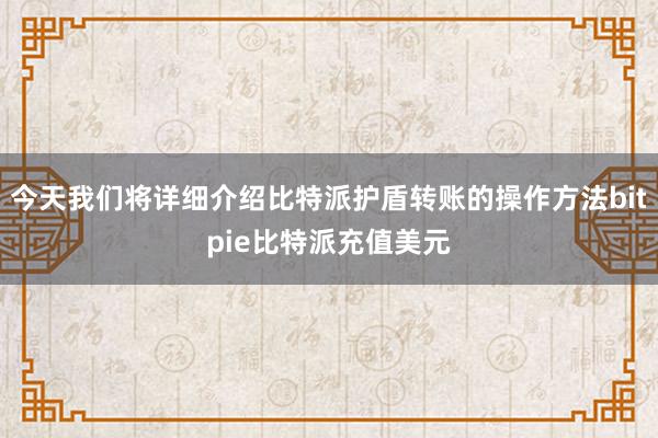 今天我们将详细介绍比特派护盾转账的操作方法bitpie比特派充值美元